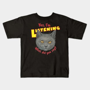 kitty cat with attitude what did you say? Cute Grey Cat Face Kids T-Shirt